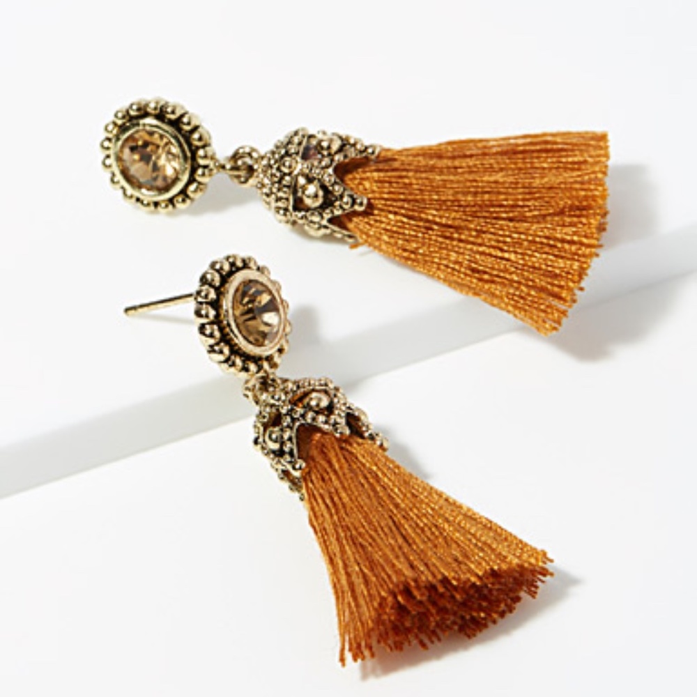 Brown tassel and strass golden earrings NWOT